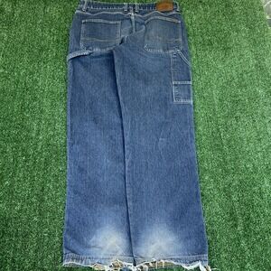 Smith's Jeans Mens 36x33" Blue Carpenter Workwear Flex Distressed Straight Leg